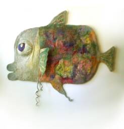 Multicolor Handmade Carpet - Home Decor Wall Hanging Tapestry Felt Wall in The Form Of Fish Soft Felt Sculpture - thumbnail 1