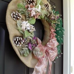 Green Organza Purple Bow Elegant Christmas Wreath - Pink/Unique Gift Decorations Ornament - thumbnail 2