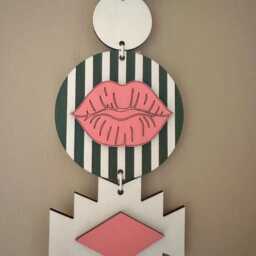 Pink & Green Wall Hanging - Lips Home Decor Kiss Art Funky Pieces - thumbnail 3