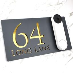 K Smart Sign - Bellissima Db Ring Nest Video Wifi Doorbell Mount Plate Laser 3D Matt Dark Gray & Gold Mirror Door Number House Plaques - thumbnail 3