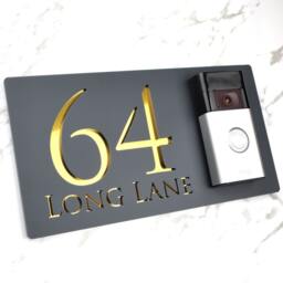 K Smart Sign - Bellissima Db Ring Nest Video Wifi Doorbell Mount Plate Laser 3D Matt Dark Gray & Gold Mirror Door Number House Plaques - thumbnail 2