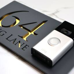 K Smart Sign - Bellissima Db Ring Nest Video Wifi Doorbell Mount Plate Laser 3D Matt Dark Gray & Gold Mirror Door Number House Plaques - thumbnail 1