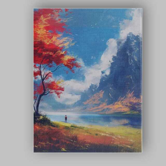 Vibrant Autumn Tree Mountain Lake Contemporary Landscape Canvas Wall Art Print Decor Picture Ready To Hang - image 1