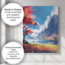 Vibrant Autumn Tree Mountain Lake Contemporary Landscape Canvas Wall Art Print Decor Picture Ready To Hang - thumbnail 3