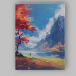 Vibrant Autumn Tree Mountain Lake Contemporary Landscape Canvas Wall Art Print Decor Picture Ready To Hang - thumbnail 1