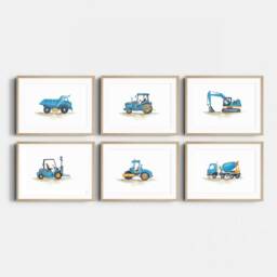 Construction Vehicle Prints, Blue Boy Nursery Decor, Trucks, Car Prints Boys Room, Wall Art - thumbnail 2