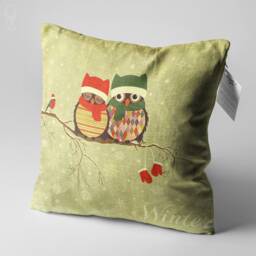 Winter Owl Couple Cushion Cover, Soft Chenille Fabric, Double Sided - thumbnail 2