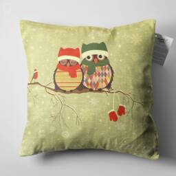Winter Owl Couple Cushion Cover, Soft Chenille Fabric, Double Sided - thumbnail 3
