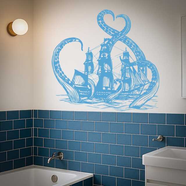 Kraken Wall Decal - Nautical Octopus Vinyl Sticker For Bathroom, Kids Room, Or Pirate Nursery Ocean Sea Monster Art - #2538Di - image 1