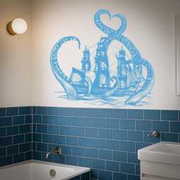 Kraken Wall Decal - Nautical Octopus Vinyl Sticker For Bathroom, Kids Room, Or Pirate Nursery Ocean Sea Monster Art - #2538Di - thumbnail 1