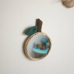 Small Rattan Apple Mirror Child's Baby & Kids Room Decoration Fruit Decor - Atelier Solelh - thumbnail 3