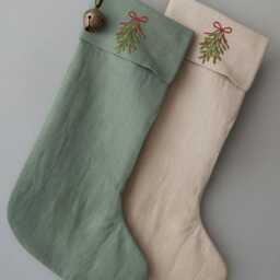 Personalized Dog Stocking, Linen Family Christmas Gift With Embroidery, Handmade Holiday Xmas Pet Home_1022 - thumbnail 2
