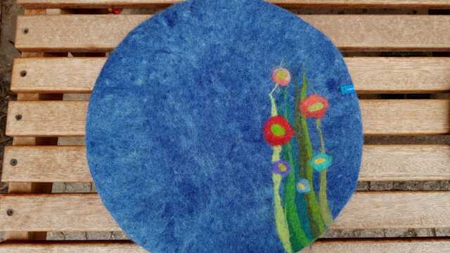 Felt Cushion, Grass & Flowers Minimal, Blue - image 1