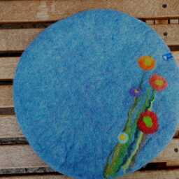 Felt Cushion, Grass & Flowers Minimal, Blue - thumbnail 3