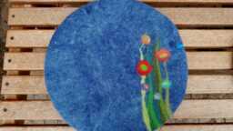 Felt Cushion, Grass & Flowers Minimal, Blue