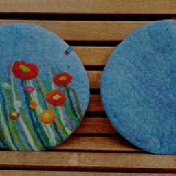 Felt Cushion, Grass & Flowers Minimal, Blue - thumbnail 2