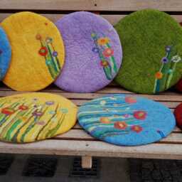 Felt Cushion, Grass & Flowers Minimal, Blue - thumbnail 4