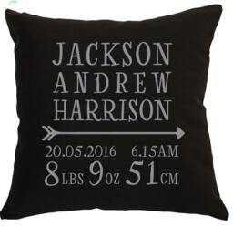 Masculine Arrow Design Custom Baby Boy Birth Announcement Pillow For New Borns, Infants & 1 Year Birthday. The Perfect Gift Keepsake