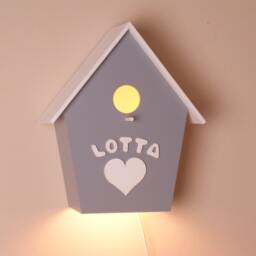 Handmade Wooden Birdhouse Wall Lamp - Personalized Kids Room Nursery Gift - thumbnail 2