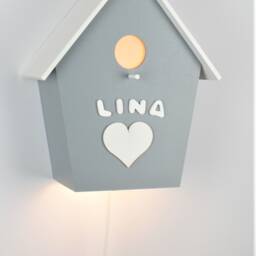 Handmade Wooden Birdhouse Wall Lamp - Personalized Kids Room Nursery Gift - thumbnail 3