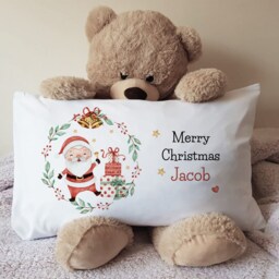 Personalised Santa Pillowcase, Kids' Christmas Bedding, Custom Holiday Cushion Cover - thumbnail 2