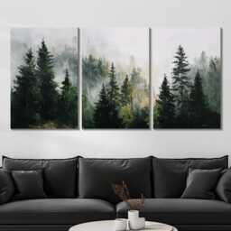 Woodland Oil Painting Wall Art, 3 Panel Split Canvas Art Forest Landscape Canvas, Nature Trees Artwork For Rustic Home Decor, Hangings - thumbnail 2