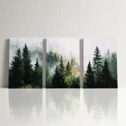 Woodland Oil Painting Wall Art, 3 Panel Split Canvas Art Forest Landscape Canvas, Nature Trees Artwork For Rustic Home Decor, Hangings - thumbnail 3