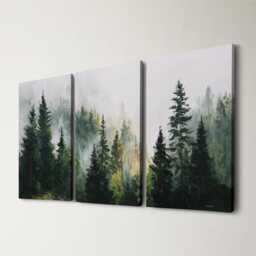 Woodland Oil Painting Wall Art, 3 Panel Split Canvas Art Forest Landscape Canvas, Nature Trees Artwork For Rustic Home Decor, Hangings - thumbnail 1
