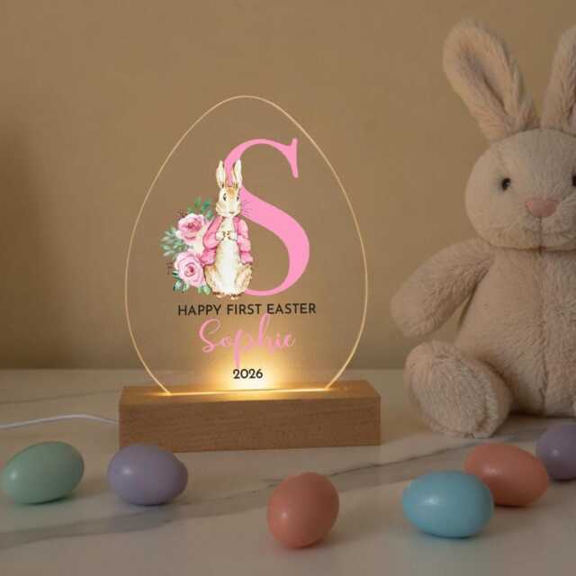 First Easter Bunny Initial Led Acrylic Lamp - Personalised Night Light Gift For Niece - image 1