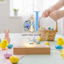 First Easter Bunny Initial Led Acrylic Lamp - Personalised Night Light Gift For Niece - thumbnail 3