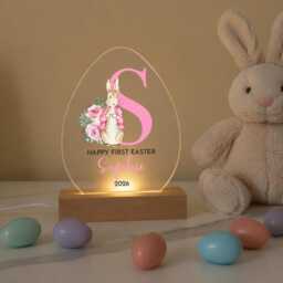 First Easter Bunny Initial Led Acrylic Lamp - Personalised Night Light Gift For Niece