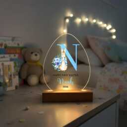 First Easter Bunny Initial Led Acrylic Lamp - Personalised Night Light Gift For Niece - thumbnail 2