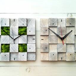 Large Wooden Wall Clock Scandinavian Moss Decor, Silent Clock - thumbnail 3