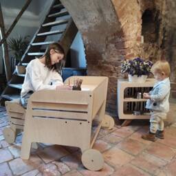 Montessori Wooden Table & Chair Set For Kids Wagon Wheel - Ergonomic Height Adjustable Toddler Desk - thumbnail 2