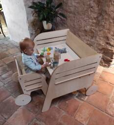 Montessori Wooden Table & Chair Set For Kids Wagon Wheel - Ergonomic Height Adjustable Toddler Desk
