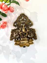 Brass Lord Ganesha Wall Hanging With 6 Oil Wick Diyas Vinayaka Wall Frame Housewarming Gift Spiritual Indian Home Decor