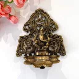 Brass Lord Ganesha Wall Hanging With 6 Oil Wick Diyas Vinayaka Wall Frame Housewarming Gift Spiritual Indian Home Decor - thumbnail 4