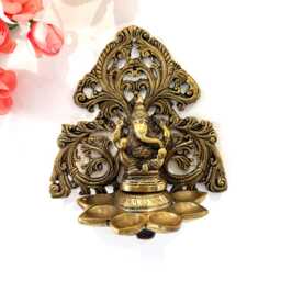 Brass Lord Ganesha Wall Hanging With 6 Oil Wick Diyas Vinayaka Wall Frame Housewarming Gift Spiritual Indian Home Decor - thumbnail 3