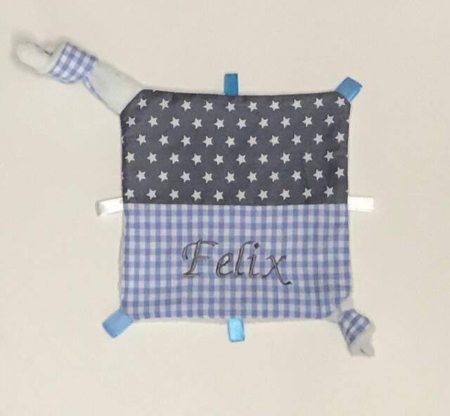 "Baby Cuddle Blanket With Desired Name ""stars Blue Grey" - image 1