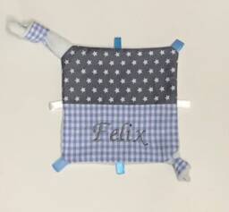 "Baby Cuddle Blanket With Desired Name ""stars Blue Grey"