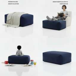 Navy Blue Bean Bag Ottoman Rectangle Polyester Footstool, Indoor/Outdoor - thumbnail 3