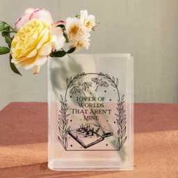 Fantasy Book Vase, Lover Of Worlds That Aren't Mine Acrylic Bookish Gift, Dragon Decor, Aesthetic Reader Flower Vase - thumbnail 1