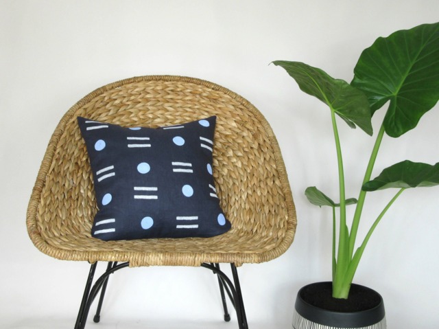 Navy Blue Linen Pillow Cover With Block Printed Geometric Design/Minimalist Print Indigo White Light Traditional Decorative Throw - image 1