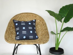 Navy Blue Linen Pillow Cover With Block Printed Geometric Design/Minimalist Print Indigo White Light Traditional Decorative Throw - thumbnail 1