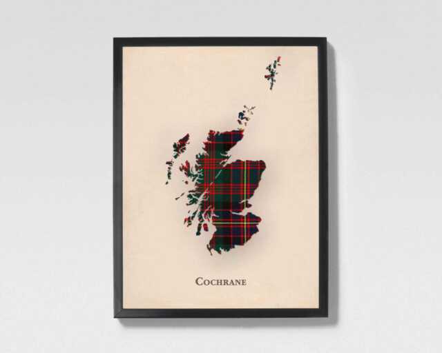 Clan Cochrane Scottish Tartan Map - Of Scotland Family Wall Decor, Ready To Hang - image 1