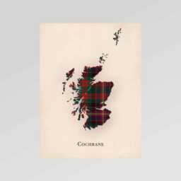 Clan Cochrane Scottish Tartan Map - Of Scotland Family Wall Decor, Ready To Hang - thumbnail 2