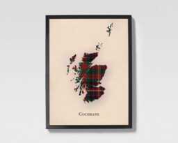 Clan Cochrane Scottish Tartan Map - Of Scotland Family Wall Decor, Ready To Hang - thumbnail 1