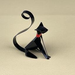 Sitting Kitten Handmade Copper Sculpture, Miniature Collectible Cat Art Figurine - thumbnail 3