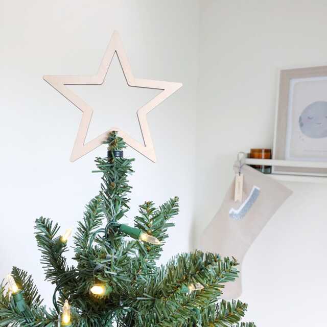 Christmas Tree Topper Star, Wooden Topper, Scandi Christmas, Engraved Reusable Keepsake Ornament - image 1