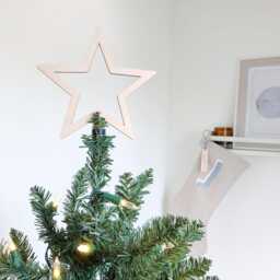 Christmas Tree Topper Star, Wooden Topper, Scandi Christmas, Engraved Reusable Keepsake Ornament - thumbnail 1